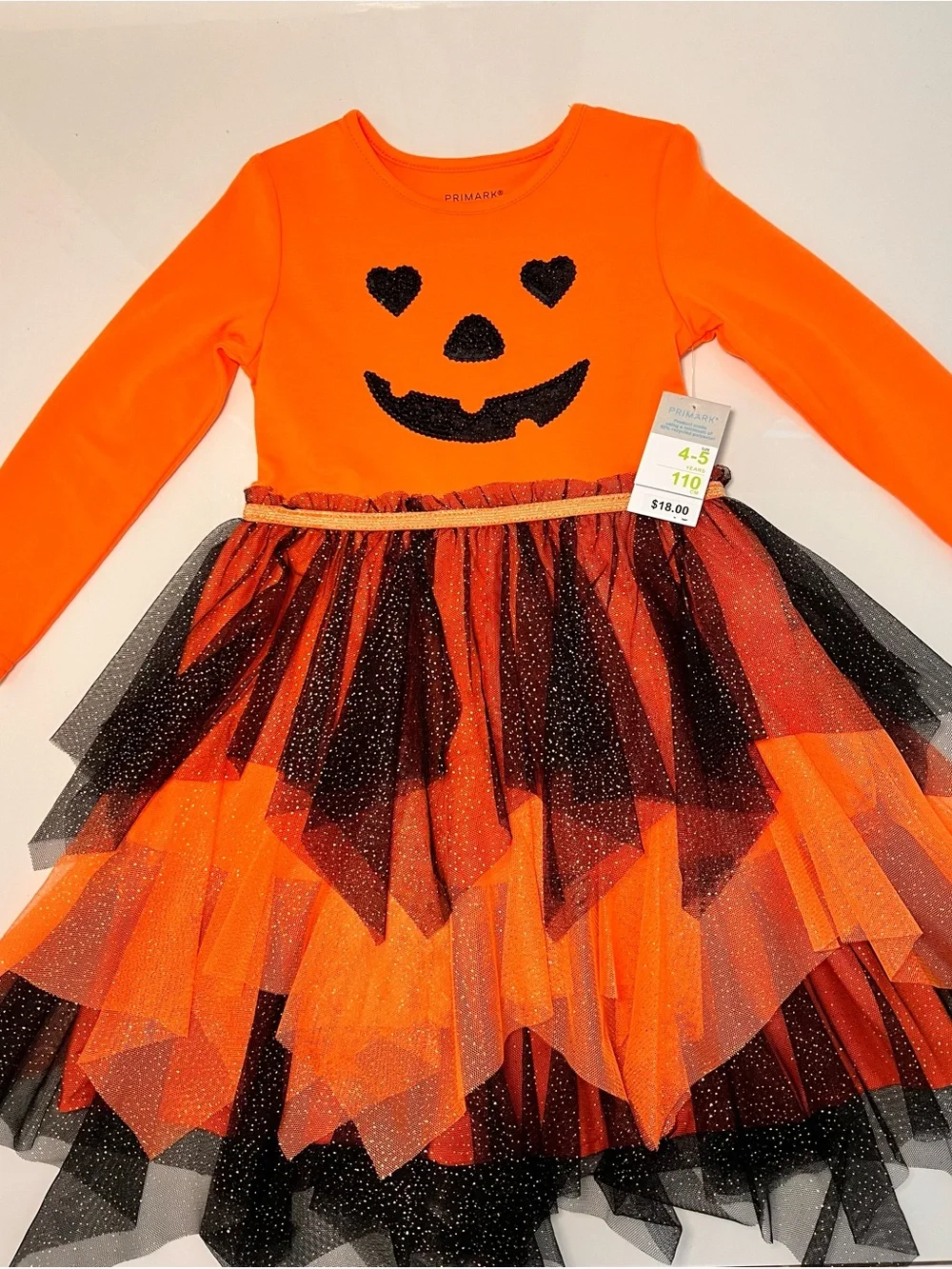 Primark Orange and Black Glitter Pumpkin Tutu Dress